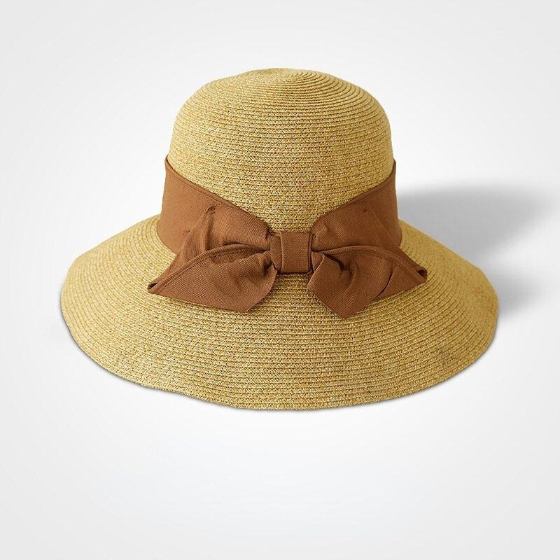 New Bow Straw Hat Wide Brim Women Shaping Summer Sun Hat For Girls UV Protection UPF 50+ Vacation Beach Party Elegant Caps