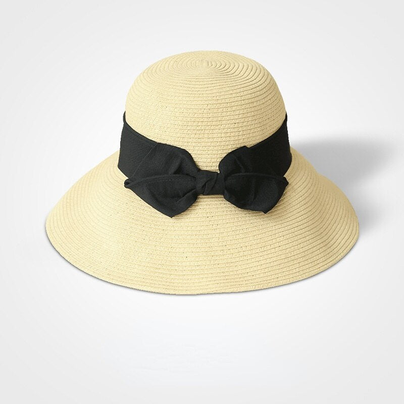 New Bow Straw Hat Wide Brim Women Shaping Summer Sun Hat For Girls UV Protection UPF 50+ Vacation Beach Party Elegant Caps