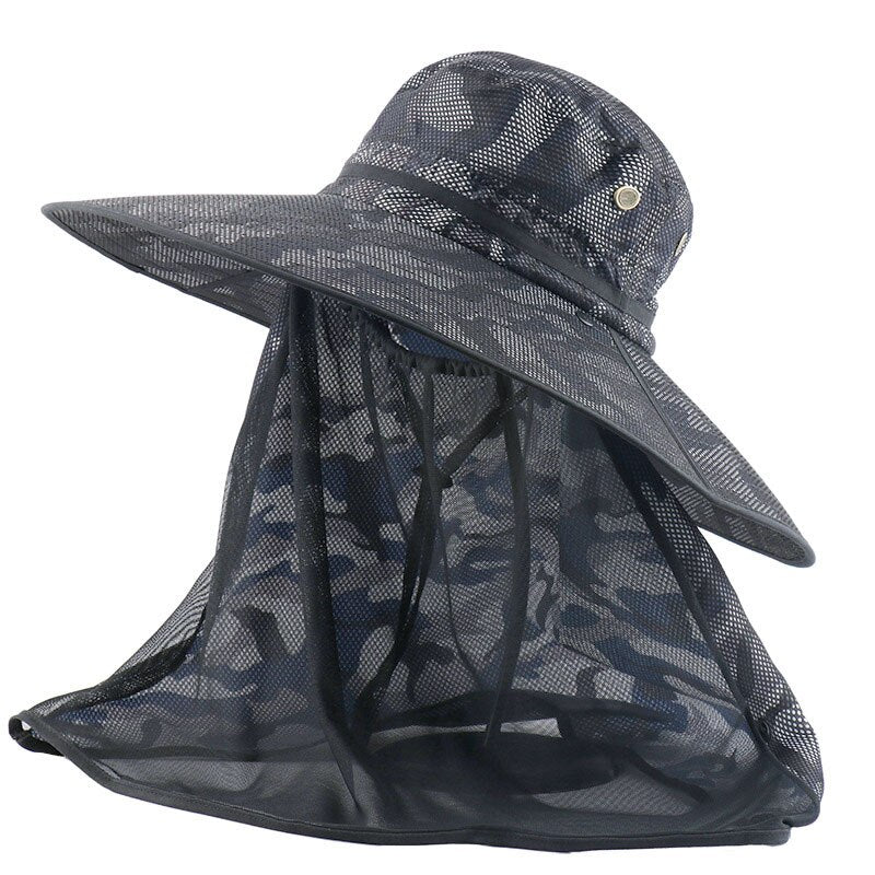 Camouflage Boonie Hat For Mens UPF 50+ Summer Sun Bucket Hats Casual Male Outdoor Fishing Hat Wide Brim With Chin Strap Cap