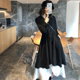 Drespot Elegant Women Dress Two Piece Set Black Casual Vintage Oversized Slip Dresses Patchwork Spring  Fashion Female Robe