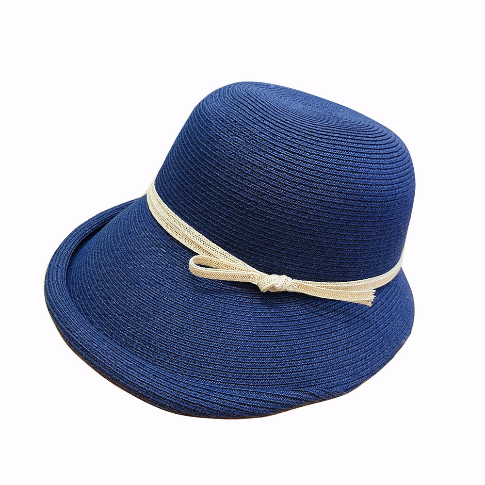 Hepburn Style Straw Hat Women Age Reduction Face Small Curly Edge SunHat Female Summer Beach Hat Japan Holiday Party Cap UPF50+