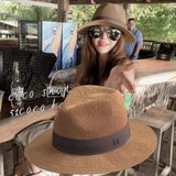 Drespotshop UV New Ladies Men Fashion Letter M Straw Hat Sun Hat Panama Spring Casual Summer Beach Classic Straw Jazz Basin Hat Wholesale