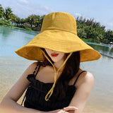 Drespotshop Japan and South Korea Big Brim Hat Women's Spring and Summer Foldable Travel Sun Hat Sun Hat Solid Color Casual Fisherman Hat