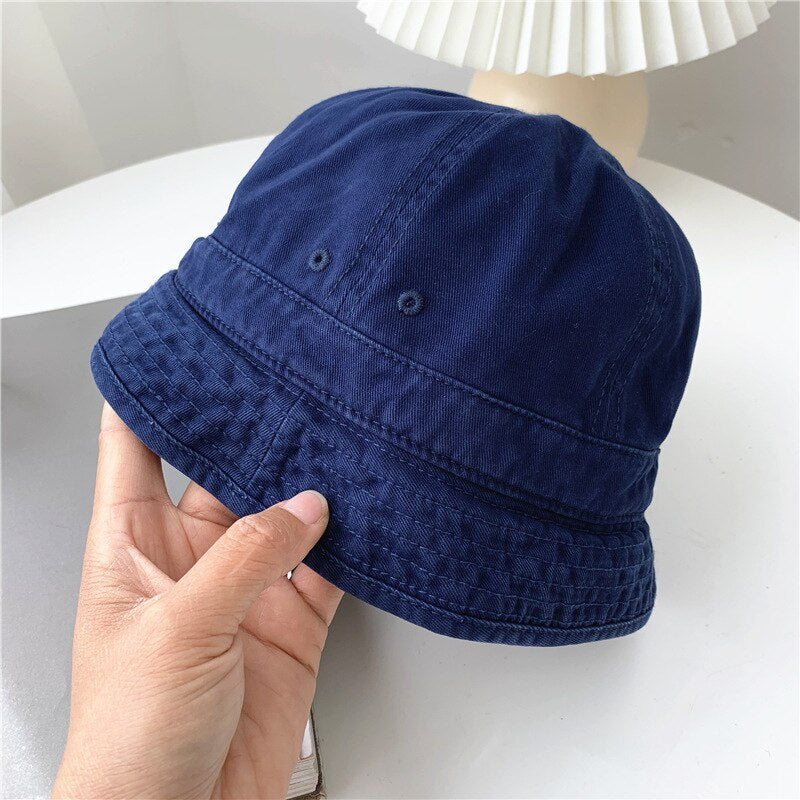 Solid Harajuku Short Brim Dumb Hat Men Embroidered Logo Washed Summer Bucket Hat Kpop Bob Panama Cap Niche Fishing Cap Gorras