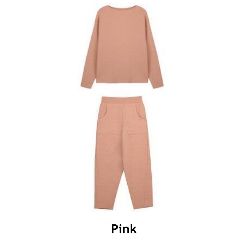 Drespot Women Sweater Two Piece Knitted Pants Sets Slim Tracksuit Christmas Spring Autumn Fashion Sweatshirts Sporting Suit Female