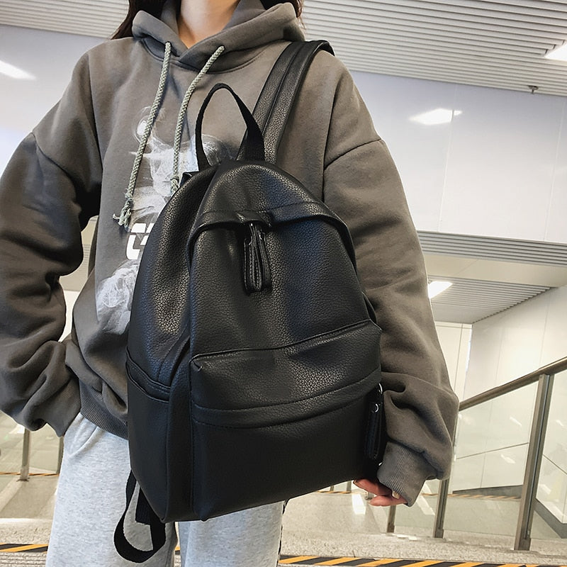 Drespot  HOCODO Fashion Backpack High Quality PU Leather Women's Backpack For Teenage Girls School Shoulder Bag Bagpack Mochila backpack