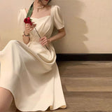 Drespot Simple Dress For Women Elegant Midi Dress Office Ladies Solid Clothing Femme Fashion Summer Vestidos