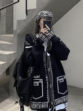 Drespot Korean Fashion Knitted Cardigan Women Harajuku Gothic Graffiti Sweater Loose V-Neck Jumper Knitwear Tops Gothic E-Girl