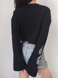 Gothic Black Dragon Print Crop Top Sweatshirts Women Hip Hop Punk Oversized Hoodies Female Long Sleeve Casual Pullover