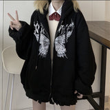 Back To School Outfits Women Butterfly Print Hoodies Long Sleeve Zip Up Hooded Jacket