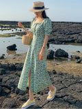 New Summer Harajuku Floral Dress For Women Casual Vintage Retro Single Breasted Midi Clothes Vestidos