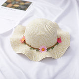 Drespot Summer Baby Girl Princess Straw Hat Holiday Sunflower Floral Sun Hats Kid Child Foldable Adjustable Panama Caps