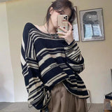 Y2K Korean Fashion Oversized Sweater Women Vintage Striped Knitted Jumper Loose Casual All-match Pullover Tops Harajuku