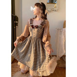 Drespot  Kawaii Lolita Dress Women Summer Plaid Slip Mini Dresses Preppy Style Sweet Elegant Vintage Sleeveless Sundress Fashion