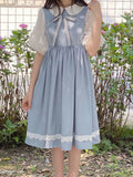 Drespot Sweet Kawaii Lolita Dress Women Preppy Style School Puff Sleeve Dresses Cute Peter Pan Collar Student Clothes  Summer