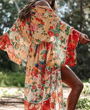 Drespot  Bohemian Floral Printed Front Open Summer Women Beach Wear Wrap Dress Chiffon Tunic Sexy Sarongs Robe De Plage Pareo Q751
