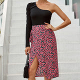 Women's Skirt Summer Casual All Over Print Tie Side Wrap Skirt Temperament Printed Split Skirt Floral Boho Midi Skirt