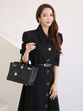 Brand New Fashion  Fall Spring Casual Single Breasted Office Lady  Black  Long Trench Coat Chic Female Windbreaker