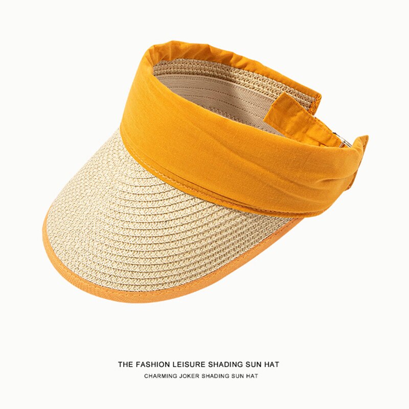 Boho Womens Straw Beach Visor Hollow Durable Sun Hat Ladies Golf Sport Wide Brim Hat Summer UV Protection Party Vacation Caps