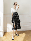 Holiday Style Polka Dot Long Skirt Female  Chiffon Ruffled Irregular Polka Dot Mid-length Slit  Skirt Fashion Faldas