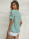 Drespot Womens Green Floral Short-sleeved V-neck Chiffon Blouse  Summer Print Pullover Loose Casual Blouse Fashion Women Tops