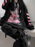 Gothic Punk Streetwear Anime Print Oversized Hooded Sweatshirt Women Harajuku Hip-hop Hoodies Female Cartoon Loose Top