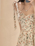 Kawaii Floral Dress Summer Women Slip Dresses Sweet Cute Ruffle Elegant Spaghetti Strap Y2k Sundress Female Fashion Robe