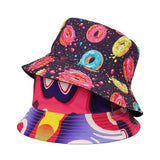 Drespot Fashion Reversible Bucket Hats Men Harajuku Hat Print Hip Hop Caps Women Fishing Fisherman Hat Female