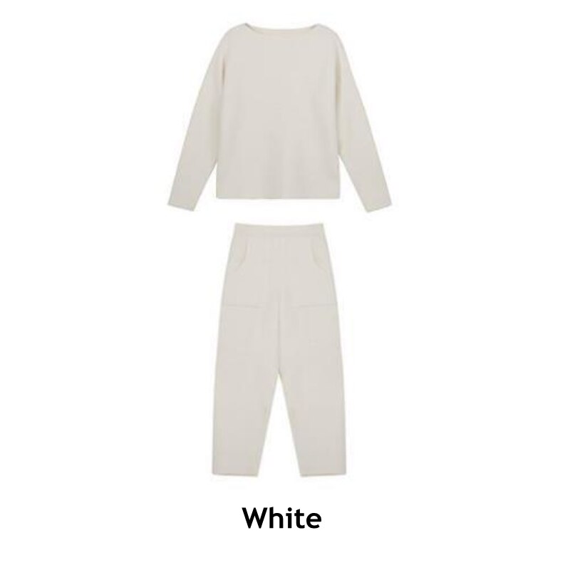 Drespot Women Sweater Two Piece Knitted Pants Sets Slim Tracksuit Christmas Spring Autumn Fashion Sweatshirts Sporting Suit Female