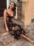 Sexy Boho Printed Slip Dress Women Summer Clothes Elegant Spaghetti Straped Side Split Open Back Maxi Dress Sundress A1154
