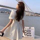Vintage Maxi Dresses for Women Square Collar Woman Dress Elegant Bow Design Office Lady One Piece Dress Korean Summer  White