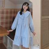 Elegant Casual Short Dress Women Kawaii Preppy Style Long Sleeve Dress Sailor Collar  Spring Streetwear Vintage Robe