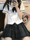 Kawaii Preppy Style Shirt Women White Blouse Jk Bow Japanese Sailor Collar Lolita School Girl Summer  High Street