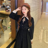 Drespot Vintage Kawaii Fairy Dress Women Korean Sweet School Elegant Retro Long Sleeve Midi Dresses  Robes Vestidos Female