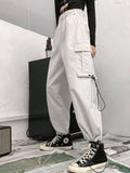 Drespot  Streetwear Techwear White Cargo Pants Women Hippie Harajuku High Waist Black Trousers For Female Alt Oversized Wide Leg