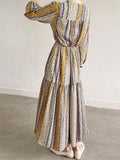 New Women Spring Summer Floral Printed Dress Loose High Waist Chiffon Elegant Vintage Lady Maxi Dress
