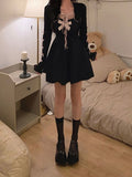 Drespot Gothic Kawaii Mini Dress Women Goth Harajuku Black Bandage Wrap Short Dresses Sweet Lolita  Summer Bow Cute Robes