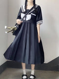 Summer Kawaii Dress Women Lolita Dresses Black Preppy Style Bow Sailor Collar  Japan Jk Girl Robe Fashion Sundress