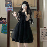 Drespot Gothic Lolita Mesh Harajuku Dress Women Mall Goth Puff Sleeve Black Short Dresses  Summer Korean Cute Sweet Girl