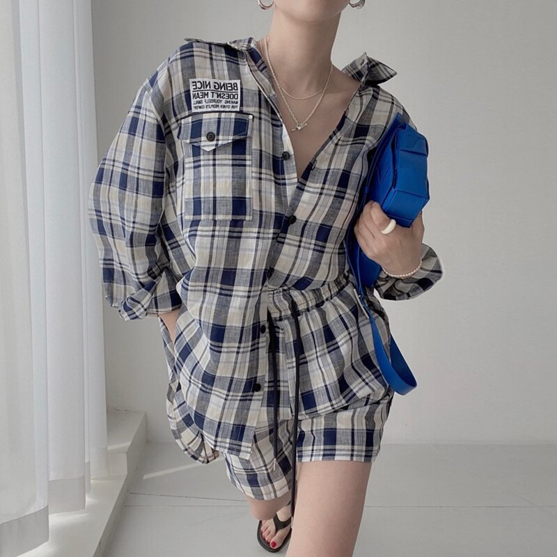 Drespot Women Spring Summer 2 Piece Shorts Set Female Blouse Shirt & High Waist Tracksuits Casual Fashion Pant Suit