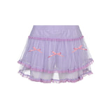 A-line 2 Layered Mesh Mini Skirt Purple Lolita Skirt Cute Fairycore Grunge Y2K Bow Patchwork Japanese Skirts Shorts 90s