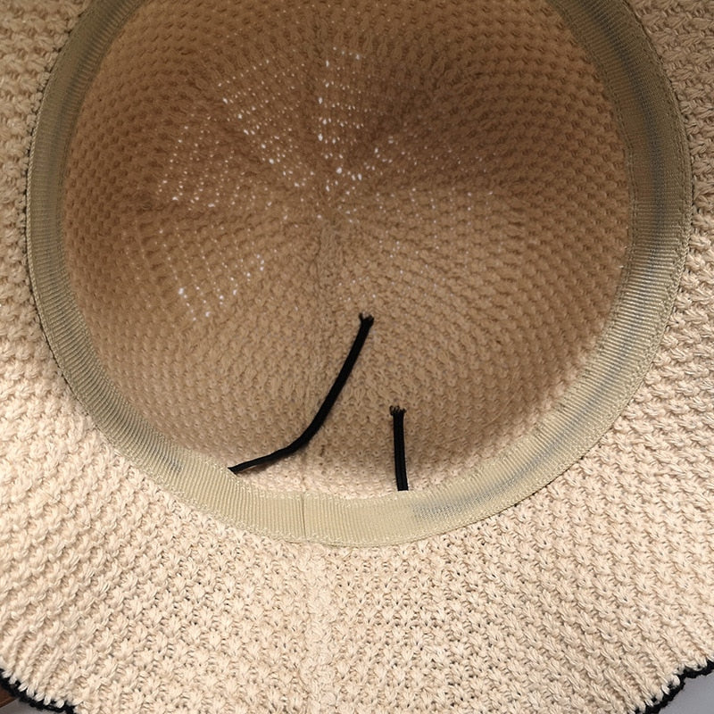 Linen Braided Fisherman Cap Streamers Bows Decorative Bucket Hat For Women UV Protection Panama Sun Caps Vacation Beach Hats