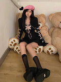 Drespot Black Slip Dress Kawaii Bow Summer  Sexy Mini Dresses Sweet Off Shoulder Two Piece Set Goth Y2k Fashion Sundress