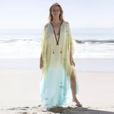 Sexy Gradient Deep v-neck Tassel Batwing Sleeve chiffon Plus Size Summer Maxi Dress For Women Casual Party Dresses A1001