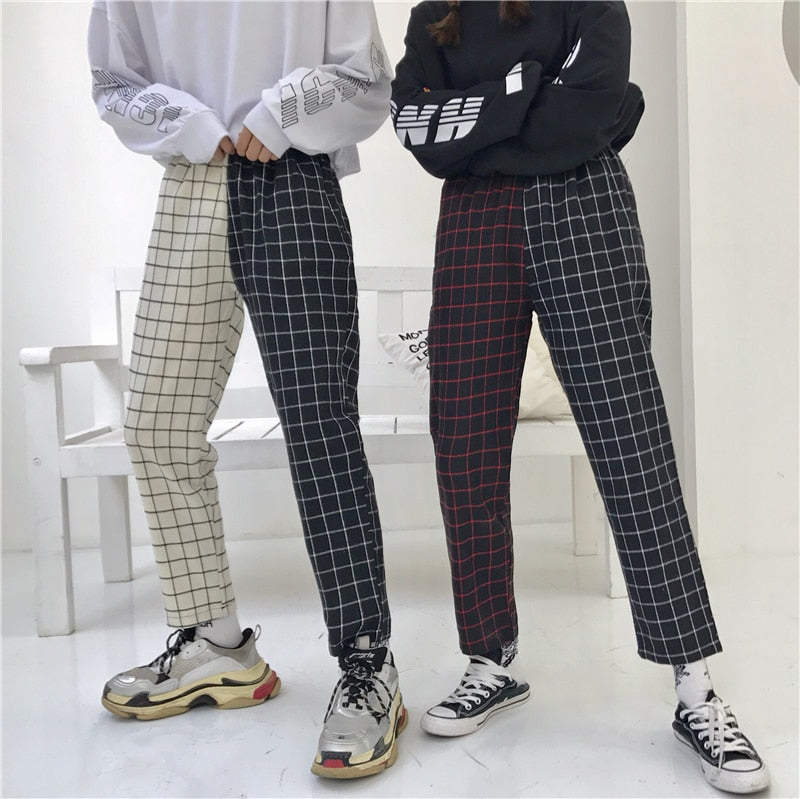 Drespot Pants Women Contrast Checkerboard Ankle Pants Women's Trousers Harajuku Y2K Aesthetic Streetwear