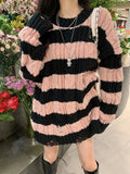 Y2K Korean Fashion Pink Knitted Oversized Sweaters Women Harajuku Hollow Out Jumper Loose Casual Lazy Wind Tops Outfit