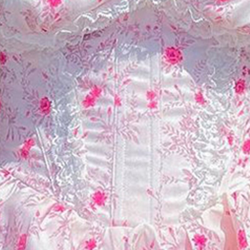IAMHOTTY Floral Printed Kawaii Corset Women Ruffles Lace Corset White Aesthetic Halter Camis Fairycore Cute Bustiers Lolita Tops