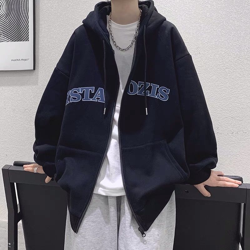 Drespot Korean Style Zip Up Oversize Gray Hoodies Women Streetwear Loose Hooded Sweatshirt Casual Black Long Sleeve Tops Jacket
