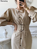 Autumn Spring Women Fashion Midi Dress Female Elegant Long Sleeve Belted Loose Vestidos Clothes