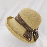 Bow Dot Hatband Summer Women's Hat Hepburn Style Foldable Curly Edge Straw Sunhat For Women Wedding Hat Bali Honeymoon Beach Cap
